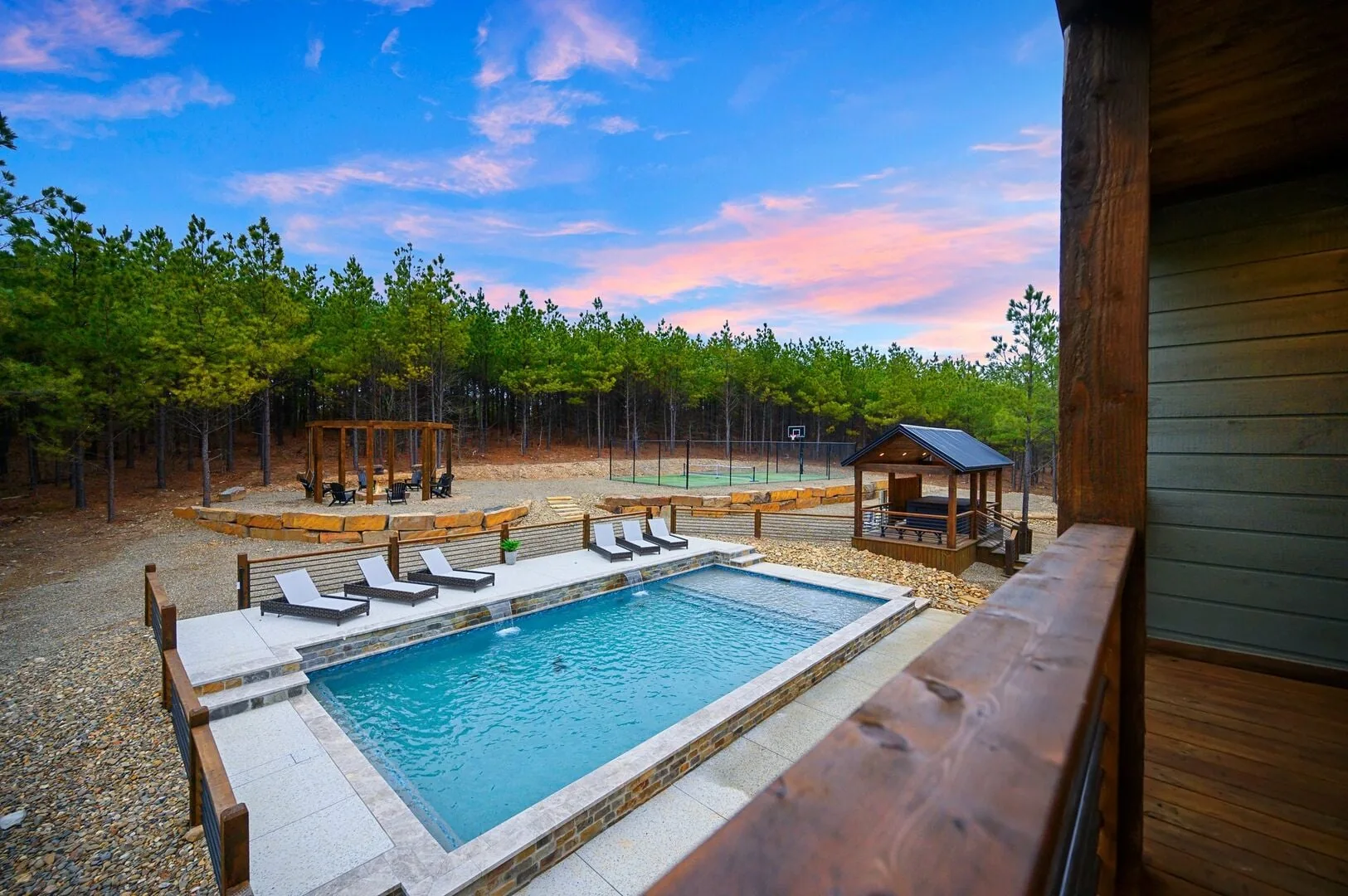 The private pool at sunset